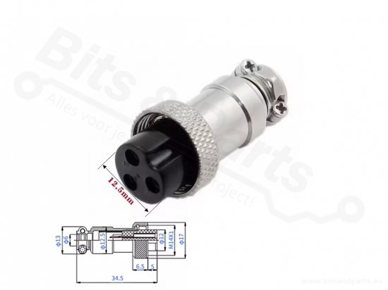 Signaalconnector Aviation GX16  3 pins male/female